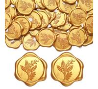 Mogokoyo 50Pcs Wax Seal Stickers, 1.14inch/29mm Gold Envelope Seal Stickers, Leaf Vintage Wedding Invitation Stickers for Valentine's Day Birthday Bridal Shower Christmas Party Supply