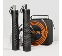 MOGOLD 1/4 lb 1/2lb Weighted Jump Rope Set, 3 PVC Rope Cords 118in, Anti-Slip Handles with Quick Release, Carrying Case, Black (Black)