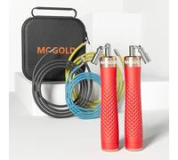 MOGOLD 1/4 lb 1/2lb Weighted Jump Rope Set, 3 PVC Rope Cords 118in, Anti-Slip Handles with Quick Release, Carrying Case, Black (Red)