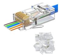 MOGOOD RJ45 straight connector, 10 Pack Cat 6 unshielded Ethernet plug, gold-plated crimped LAN network plug, suitable for solid or twisted UTP Ethernet cables