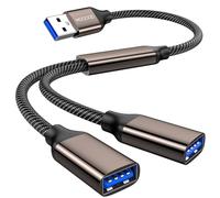 MOGOOD USB Splitter, USB 3.0 Splitter Y Cable, USB Male to Dual USB Female Y Splitter Hub Power Cord Extension for Transmission/Charging, USB Multi Port Hub for Laptop, Mac, HDD, PS5, etc