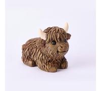 MOGOXION Highland Cow Figurine Resin Dark Brown Highland Cow Decor for Farmhouse Bedroom Tiered Trays Desk Bookshelf Display Decoration Statue 4.3″ Scottish Calf Ornament Gift for Cow Enthusiasts (B)