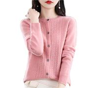 MOGSA Cardigan Sweaters Spring And Autumn Hollow Out Wool Cardigan Women'S O-Neck Top Cashmere Sweater Knitted Seamless Bottoming Shirt Outer Tower-Pink,Xxl