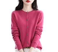 MOGSA Cardigan Sweaters Spring And Autumn Hollow Out Wool Cardigan Women'S O-Neck Top Cashmere Sweater Knitted Seamless Bottoming Shirt Outer Tower-Raspberry,S