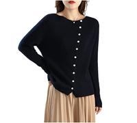 MOGSA Cardigan Sweaters Spring Cashmere Sweater Women'S O-Neck Knitted Cardigan Light Warm Jacket Slim Tops-Navy Blue,Xl