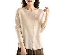 MOGSA Cardigan Sweaters Spring Cashmere Sweater Women'S O-Neck Knitted Cardigan Light Warm Jacket Slim Tops-Off White,L
