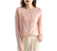 MOGSA Cardigan Sweaters Spring Cashmere Sweater Women'S O-Neck Knitted Cardigan Light Warm Jacket Slim Tops-Pink,Xl
