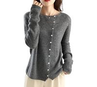 MOGSA Cardigan Sweaters Spring Cashmere Sweater Women'S O-Neck Knitted Cardigan Light Warm Jacket Slim Tops-Dark Grey,M