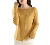 MOGSA Cardigan Sweaters Spring Cashmere Sweater Women'S O-Neck Knitted Cardigan Light Warm Jacket Slim Tops-Maple Yellow,L