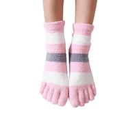 MOGSA Toe Socks 3Pc Winter Womens Thick Five Finger Socks Fluffy Toe Socks Soft Cozy Hosiery-Pink White