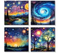MOGTAA 4 Pack Paint by Number for Adults Beginners with Frame, Starry Sky Paint by Numbers for Kids, Acrylic Paint by Number on Canvas, DIY Oil Painting by Number Kits for Gift Decor 20x20cm