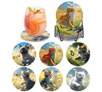 MOGTAA 6 Pcs Cat Diamond Painting Coasters Kit With Holder, 5D Art Coasters for Adults Kids Beginners, DIY Crystal Crafts Animal Coaster Sets for Home Decor