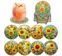 MOGTAA 8 Pcs Sunflowers Diamond Painting Coasters Kit with Holder, 5D Butterfly Diamond Art Coasters Kits for Adults Kids Beginners, DIY Diamond Painting Coaster Sets Art Craft for Home Decor