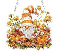 MOGTAA Autumn Diamond Art Hanging Ornaments with Chain, Gnomes Diamond Painting Kits for Adults Kids, Crystal Rhinestones Diamond Painting Pumpkin Gem Art for Home Decor Gift