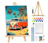 MOGTAA Bus Paint by Numbers for Adults Beginner with Frame, Beach Landscape Painting by Numbers for Adults with Easel, DIY Oil Painting Kits Art Crafts for Home Decor, 8x12in