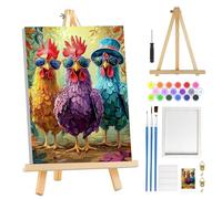 MOGTAA Chicken Paint by Numbers for Adults Beginner with Frame, Animal Painting by Numbers for Adults with Easel, DIY Oil Painting Kits Art Crafts for Home Decor, 8x12in