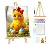 MOGTAA Chicken Paint by Numbers for Adults Beginners with Frame, Easter Eggs Painting by Numbers for Adults with Easel, Easy DIY Oil Painting Kits Art Crafts for Home Decor, 8x12in