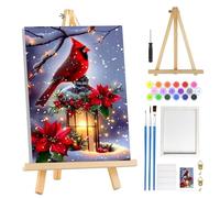 MOGTAA Christmas Cardinal Paint by Numbers for Adults Beginner with Frame, Winter Painting by Numbers for Adults with Easel, DIY Oil Painting Kits Art Crafts for Home Decor, 8x12in