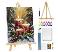 MOGTAA Christmas Paint by Numbers for Adults Beginner with Frame, Christmas Candle Painting by Numbers for Adults with Easel, DIY Oil Painting Kits Art Crafts for Home Decor, 8x12in