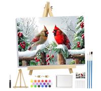 MOGTAA Christmas Paint by Numbers for Adults Beginner with Frame, Christmas Cardinal Painting by Numbers for Adults with Easel, DIY Oil Painting Kits Art Crafts for Home Decor, 8x12in