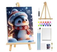 MOGTAA Christmas Paint by Numbers for Adults Beginner with Frame, Penguin Painting by Numbers for Adults with Easel, DIY Oil Painting Kits Art Crafts for Home Decor, 8x12in