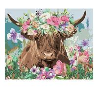 MOGTAA Cow Paint by Numbers, Flowers Paint by Number for Adults Beginners, DIY Paint by Numbers on Canvas Animal Art Crafts for Home Decor 16x20 Inch