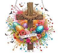 MOGTAA Easter Cross Diamond Art Hanging Kits for Adults Kids, 5D Special Shape Diamond Painting Easter Eggs Pendant Kits, Crystal Rhinestones Flowers Crystal Art Painting for Home Decor Gifts