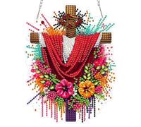 MOGTAA Easter Cross Diamond Art Hanging Kits for Adults Kids, 5D Special Shape Diamond Painting Pendant Kits, Crystal Rhinestones Flowers Crystal Art Painting for Home Decor Gifts