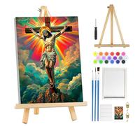 MOGTAA Easter Paint by Numbers for Adults Beginners with Frame, Jesus Cross Painting by Numbers for Adults with Easel, Easy DIY Oil Painting Kits Art Crafts for Home Decor, 8x12in
