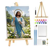MOGTAA Easter Paint by Numbers for Adults Beginners with Frame, Jesus Painting by Numbers for Adults with Easel, Easy DIY Landscape Oil Painting Kits Art Crafts for Home Decor, 8x12in