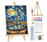 MOGTAA Eiffel Tower Paint by Numbers for Adults Beginner with Frame, Abstract Landscape Painting by Numbers for Adults with Easel, DIY Oil Painting Kits Art Crafts for Home Decor, 8x12in