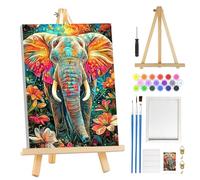 MOGTAA Elephant Paint by Numbers for Adults Beginner with Frame, Flowers Painting by Numbers for Adults with Easel, DIY Oil Painting Kits Art Crafts for Home Decor, 8x12in