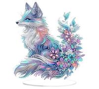 MOGTAA Fox Diamond Art Desktop Ornaments, 5D Special Shaped Flowers Diamond Painting Kits for Adults Beginners, Crystal Diamond Painting Gem Art Kits for Home Office Table Decor Gift