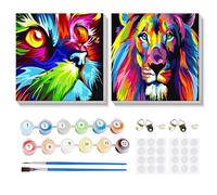MOGTAA Framed Paint by Number for Kids Adults, 2 Pack Cat and Lion Paint by Numbers for Beginners, Acrylic Paint by Number Kits On Canvas, DIY Oil Painting Kits for Home Art Decor (8x8inch)