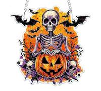 MOGTAA Halloween Diamond Art Hanging Ornaments with Chain, Pumpkin Skull Diamond Painting Kits for Adults Kids, Crystal Rhinestones Diamond Painting Skeleton Gem Art for Home Decor Gift