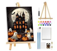 MOGTAA Halloween Ghost Paint by Numbers for Adults Beginner with Frame, Pumpkin Castle Painting by Numbers for Adults with Easel, DIY Oil Painting Kits Art Crafts for Home Decor, 8x12in