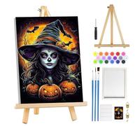 MOGTAA Halloween Paint by Numbers for Adults Beginner with Frame, Gothic Painting by Numbers for Adults with Easel, DIY Oil Painting Kits Pumpkin Art Crafts for Home Decor, 8x12in