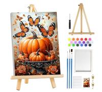 MOGTAA Halloween Paint by Numbers for Adults Beginner with Frame, Pumpkin Autumn Painting by Numbers for Adults with Easel, DIY Oil Painting Kits Butterfly Art Crafts for Home Decor, 8x12in