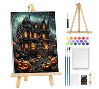 MOGTAA Halloween Paint by Numbers for Adults Beginner with Frame, Pumpkin Castle Painting by Numbers for Adults with Easel, DIY Oil Painting Kits Art Crafts for Home Decor, 8x12in