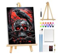 MOGTAA Halloween Paint by Numbers for Adults Beginner with Frame, Skull Painting by Numbers for Adults with Easel, DIY Oil Painting Kits Birds Art Crafts for Home Decor, 8x12in