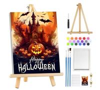 MOGTAA Halloween Paint by Numbers for Adults Beginners with Frame, Castle Painting by Numbers for Adults with Easel, Easy DIY Pumpkin Oil Painting Kits Art Crafts for Home Decor, 8x12in