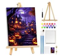 MOGTAA Halloween Paint by Numbers for Adults Beginners with Frame, Pumpkin Castle Painting by Numbers for Adults with Easel, Easy DIY Oil Painting Kits Art Crafts for Home Decor, 8x12in
