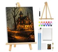MOGTAA Halloween Paint by Numbers for Adults Beginners with Frame, Pumpkin Castle Painting by Numbers for Adults with Easel, Easy DIY Landscape Oil Painting Kits Art Crafts for Home Decor, 8x12in