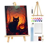 MOGTAA Halloween Paint by Numbers for Adults Beginners with Frame, Pumpkin Painting by Numbers for Adults with Easel, Easy DIY Black Cat Oil Painting Kits Art Crafts for Home Decor, 8x12in