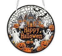 MOGTAA Happy Halloween Diamond Art Hanging Ornaments with Chain, Pumpkin Castle Diamond Painting Kits for Adults Kids, Crystal Rhinestones Diamond Painting Ghost Gem Art for Home Decor Gift