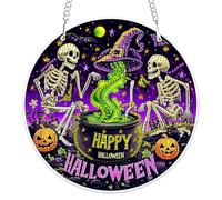 MOGTAA Happy Halloween Diamond Art Hanging Ornaments with Chain, Pumpkin Diamond Painting Kits for Adults Kids, Crystal Rhinestones Diamond Painting Skeleton Gem Art for Home Decor Gift