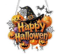 MOGTAA Happy Halloween Diamond Art Hanging Ornaments with Chain, Pumpkin Diamond Painting Kits for Adults Kids, Crystal Rhinestones Diamond Painting Wizard Hat Gem Art for Home Decor Gift