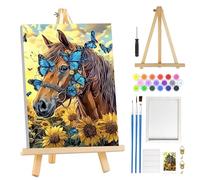 MOGTAA Horse Paint by Numbers for Adults Beginner with Frame, Flowers Painting by Numbers for Adults with Easel, DIY Oil Painting Kits Art Crafts for Home Decor, 8x12in