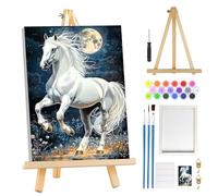 MOGTAA Horse Paint by Numbers for Adults Beginner with Frame, Moon Landscape Painting by Numbers for Adults with Easel, DIY Oil Painting Kits Art Crafts for Home Decor, 8x12in