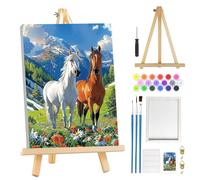 MOGTAA Horse Paint by Numbers for Adults with Frame, Mountains Painting by Numbers for Adults with Easel, Easy DIY Landscape Oil Painting Kits Art Crafts for Home Decor, 8x12in